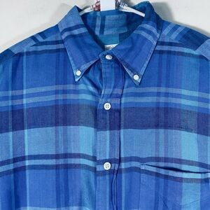 Brooks Brothers Sport Shirt Mens Large Blue Plaid  Button  Casual Dress Flannel